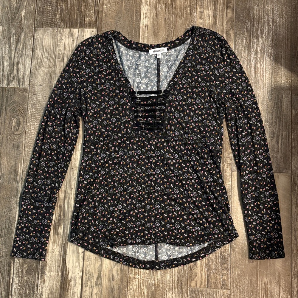 William Rast Floral Black Long Sleeve Top